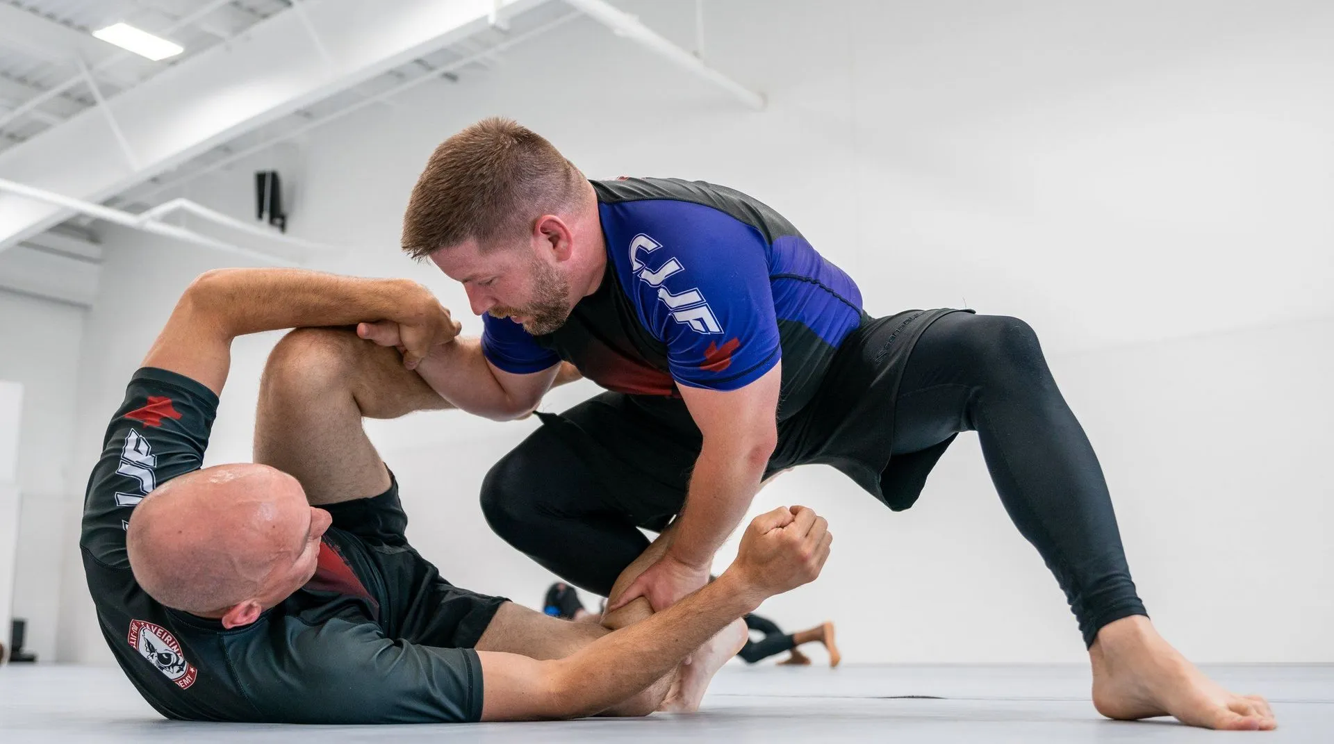 Wide view of adults rolling in No-Gi at CJJF Las Vegas